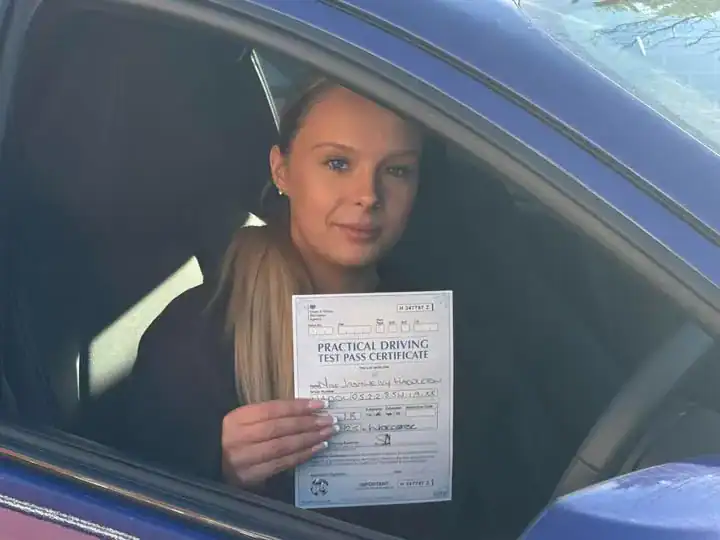 Jasmine after passing the automatic driving test in Worcester