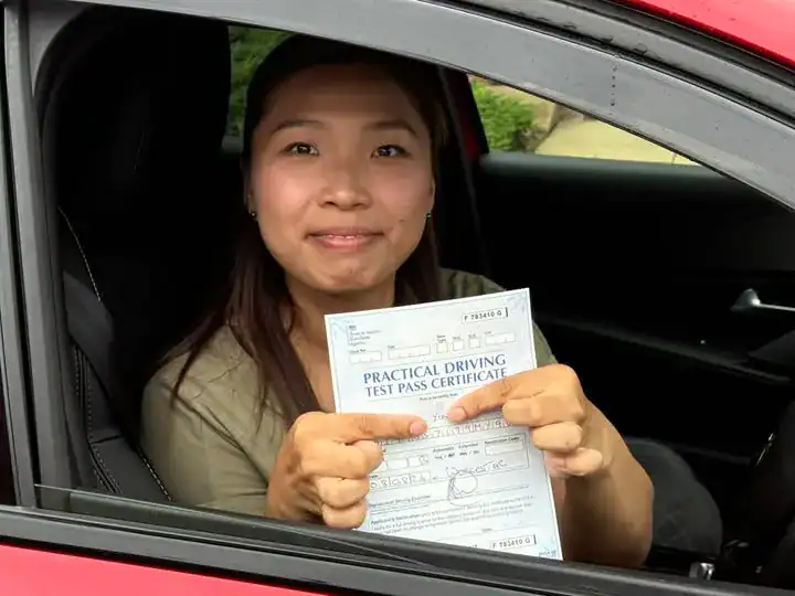 Mei after passing the automatic driving test in Worcester