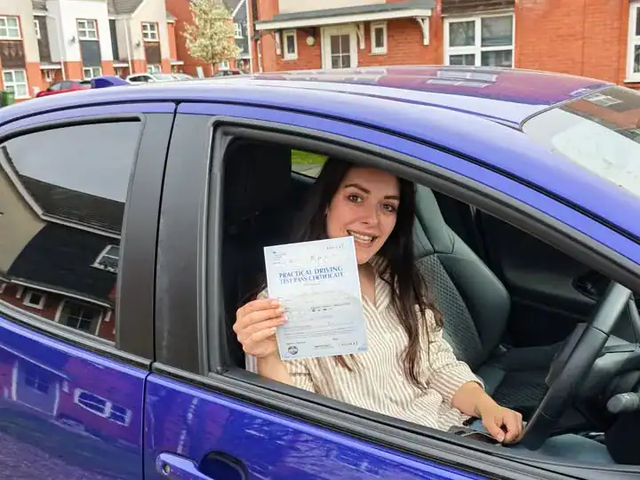 Sophie after passing the automatic driving test in Worcester